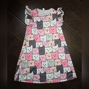 Shein Girls Flutter Sleeve Cat Print Casual Dress 11-12Y